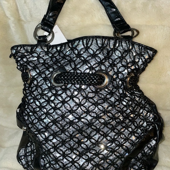 Black bling large purse by Nicole Lee silver sequin - Picture 4 of 6